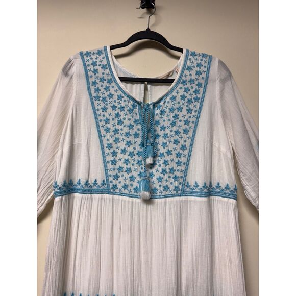 SOFT SURROUNDINGS Juniper Dress White Turquoise Embroidery, Midi, Sz M - Picture 4 of 13